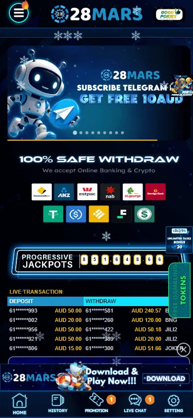 28mars Casino home lobby on a mobile device